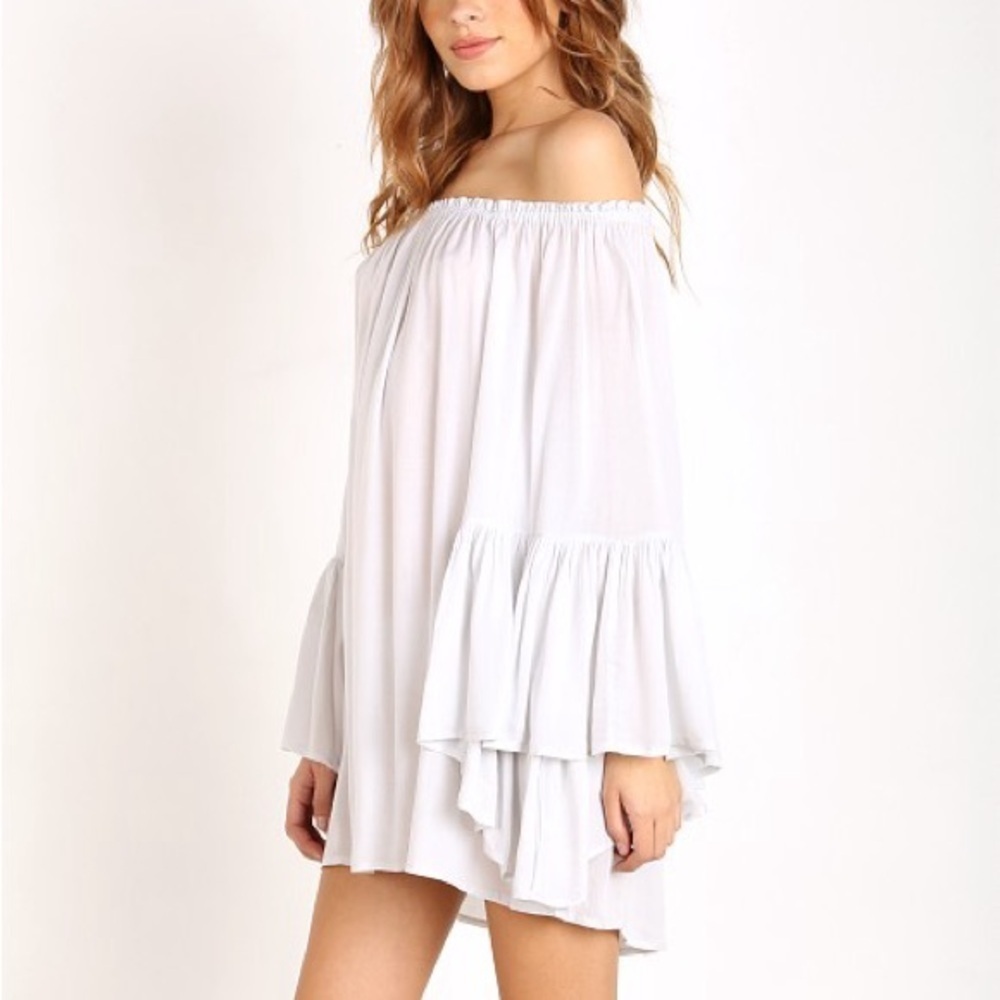 INDAH White Kamani Angel Wing Ruffle Tunic Dress